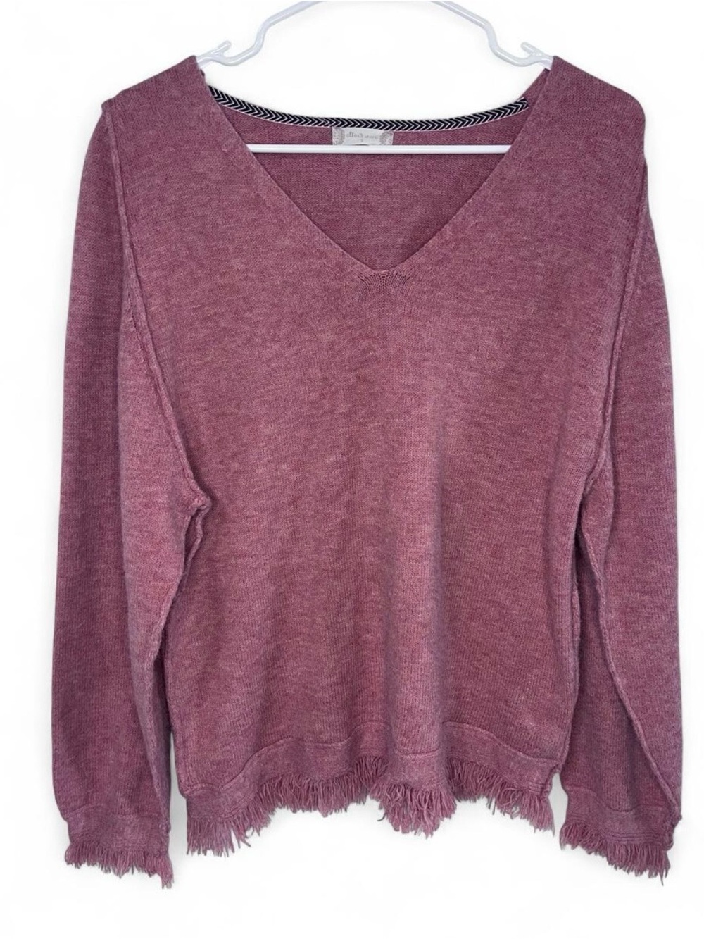Altar'd State Fringe Sweater Small Salmon Pink Boho Soft Knit